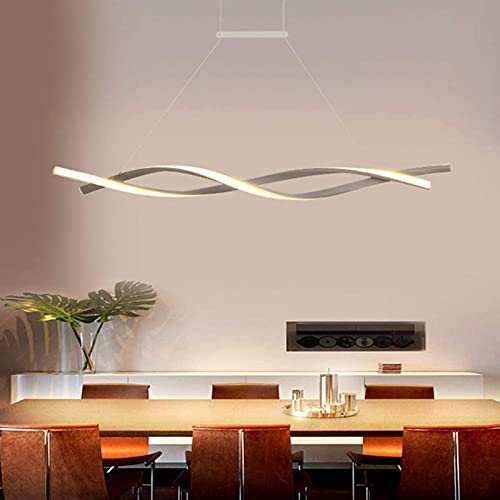 Esstisch Lampen LED Pendelleuchte, Modern Dimmbar Hängeleuchte Höhenverstellbar Esszimmer Küchenlampe mit Fernbedienung Decke Lampe Acryl-schirm Kronleuchter für Büro Bar Dekor Lampen (120cm, Grau)