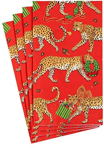 Caspari Papier-Gästehandtuch-Servietten mit Leoparden-Motiv, Rot, 15 Stück pro Packung