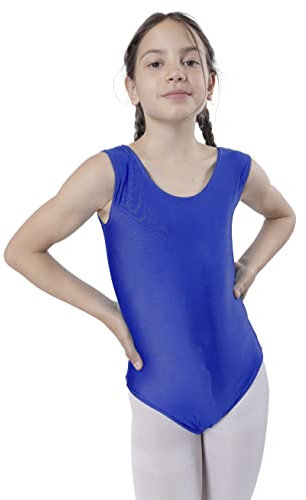 Carnavalife Maillot Ballet Danza Niñas sin Mangas, Maillot Baillot de Cuello Redondo para Gimnasia Baile Fiesta (Azul, 10-12 años)