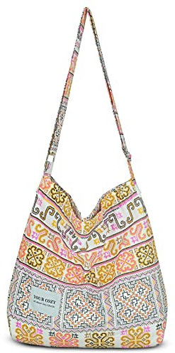 Your Cozy Große Boho Crossbody Bag Damen – Verstellbare Baumwolltasche Hobo Schultertasche für Arbeit & Reisen