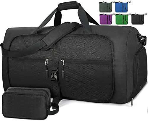 Lubardy Reisetasche Groß Herren 80L Faltbare Reisetasche mit Schuhfach Sporttasche Herren Damen Leichte Sporttasche für männer Schwarz