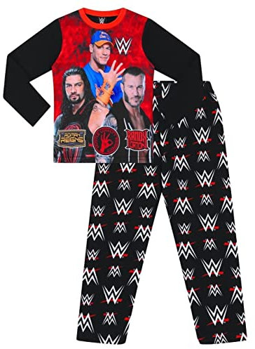 WWE Pigiama lungo John Cena Wrestling - Set di pigiama lungo, colore: Nero rosso, Nero , 9-10 Anni