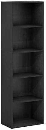 Furinno Luder 5-stufiges, wendbares, farbiges Bücherregal mit offenem Regal, Schwarzholz, Schwarzes Holz
