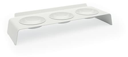 LucyBalu® Erhöhte 3er-Futterstation Katze | Ergonomischer Katzennapf erhöht | Erhöhter Futternapf für Katzen | Ergonomischer Fressnapf & Wassernapf für Katzen | Katzen 3er Napfset erhöht | Weiß