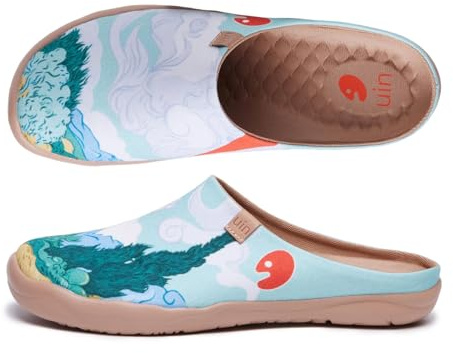 UIN Women's Van Gogh Wheatfield with Cypresses Colorful Slippers Lightweight Slip On Loafer Flat Art Travel Painted Shoes 260mm, UK Size 7, EU Size (41)