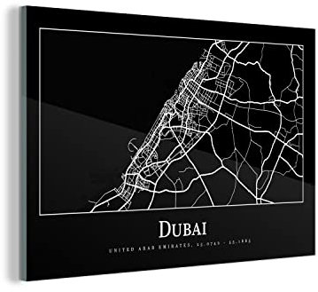 MuchoWow Glasbild Glasfoto Wandbild Bilder Deko 60x40 cm Dubai Stadtplan - Karte
