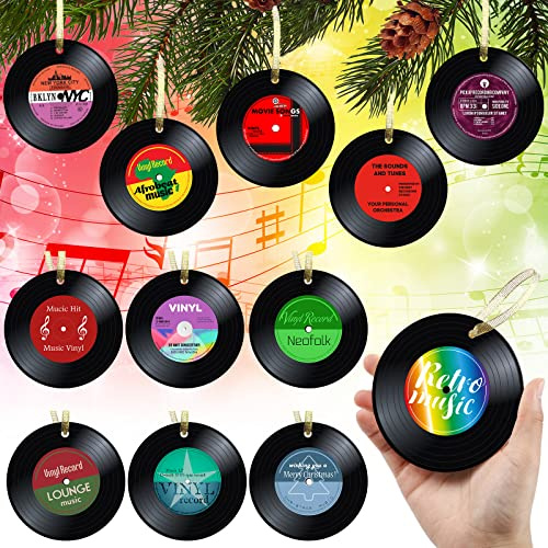 Hotop 48 Pcs Christmas Record Ornament 1950's Rock and Roll Music Party Sock Hop Decorations Vinyl Paper Retro Record Wall Sign with Hanging Swirls Ceiling Decor for Music Party