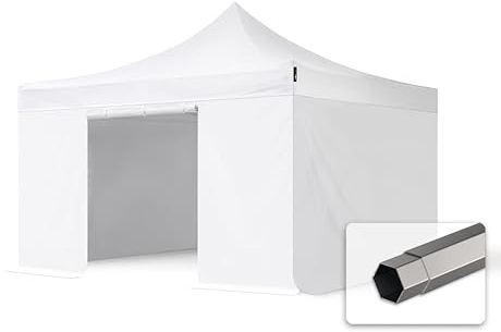 TOOLPORT Faltzelt Faltpavillon Pavillon 4x4m - mit 4 Seitenteilen (ohne Fenster) Premium Dach Partyzelt weiß