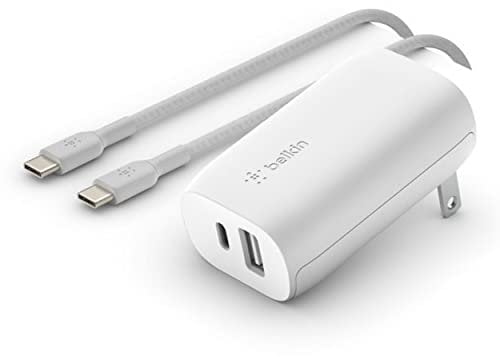 Belkin USB C Wall Charger 32W C to C Cable Included PD with 20W USB C & 12W USB A Ports for USB-C Power Delivery