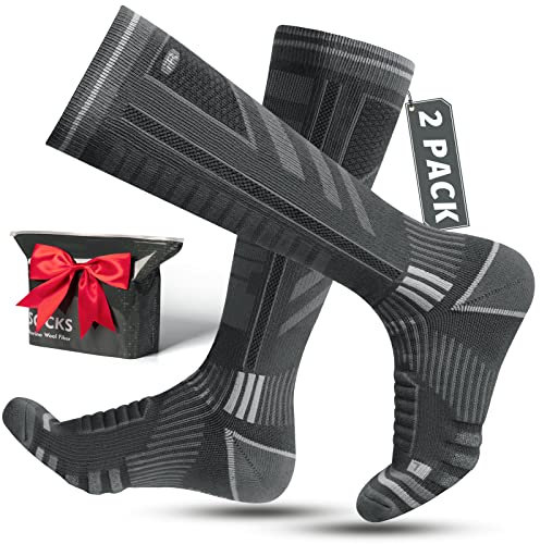 2 Paia Di Calze Sci in Lana Merino Per Uomo, Donna E Ragazzo, Calze Da Sci Snowboard a Compressione, Calze Termiche Sci Alte E Spesse Per Il Freddo, Traspiranti, Ad Asciugatura Rapida, Taglia 35-51