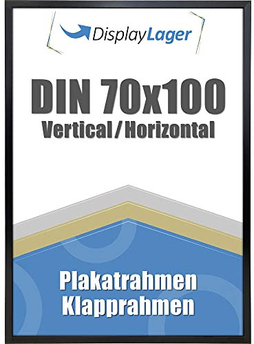 DisplayLager - Flat Profile Klapprahmen, Dünne 20mm Aluminium Profil, Entspiegelter Schutzscheibe, Befestigungsmaterial (Schwarz, 70 x 100 cm)