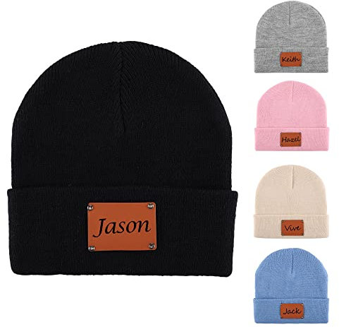 Faletony Personalisierte Strickmütze mit Wunschtext Bestickt Winter Beanie Mütze Elastisch Mütze für Herren Damen alle Jahreszeiten (Schwarz)