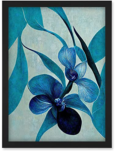 Doppelganger33 LTD Modern Abstract Blue Orchid Modern Artwork Framed Wall Art Print A4