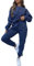 amropi Tuta da Donna Vello Foderato Pullover Felpa e Pantaloni Jogging Tute Blu,XL