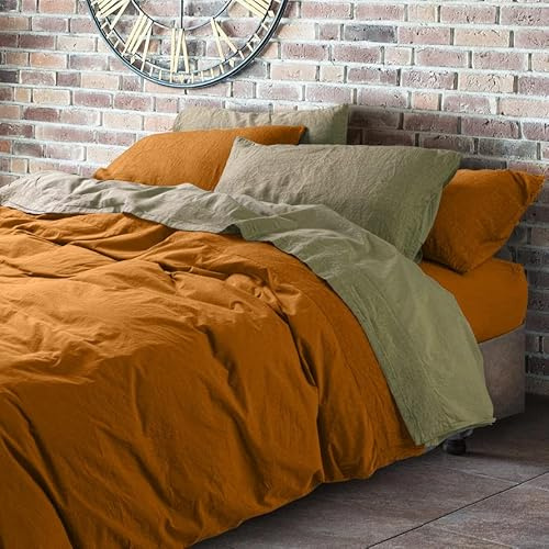 Lisola Bettwäsche-Set für Doppelbett aus Baumwolle und Leinen, Stonewashed Optik, Bettbezug 255 x 250 cm, Spannbettlaken 180 x 200 x 30 cm, 2 Kissenbezüge 50 x 80 cm, Modell: Loira