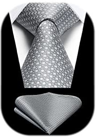 HISDERN Krawatten Grau Herren Hochzeit Krawatte mit Einstecktuch Klassisch Business Krawatte & Taschentuch Set