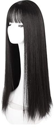 Synthetische Perücke für Damen, Schwarze Gerade Perücke mit Pony, Hitzebeständig, Modisch, Elegant, Synthetische Perücke, 28,3 Zoll