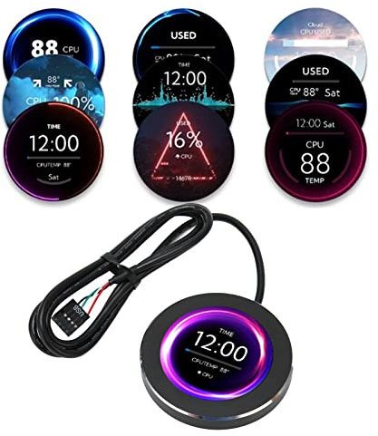 Tangxi 2.1Inch IPS Computer CPU Temp Display, Liquid Water Cooled LCD Screen, For Aida64 9PIN Data Cable Multifunction CPU Data Monitor For Desktop Chassis