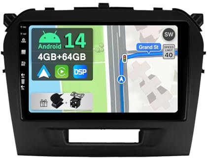YUNTX [4GB+64GB] Android 12 Autoradio für Suzuki Vitara (2014-2020)-[Integriertes CarPlay/Android Auto/DSP/GPS]-9”IPS-Kamera+MIC-DAB/Lenkradsteuerung/Mirror Link/Bluetooth 5.0/360 Kamera/WiFi/USB/4G