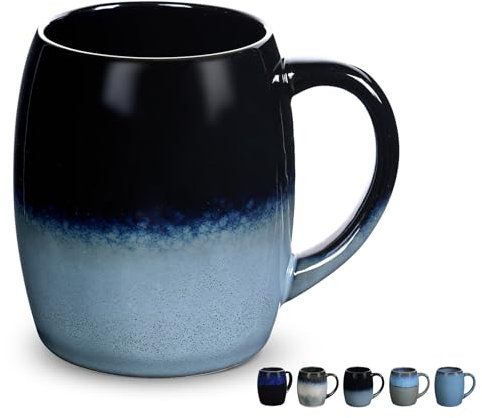 Kaffeetasse Groß,Tasse 500ml,Cappuccino Tassen Steingut,Keramik Becher,Kaffeetasse aus Porzellan,Blau Glatte Glasur Becher für Büro und Zuhause,Mikrowellen Spülmaschinenfest (Dunkelblau)