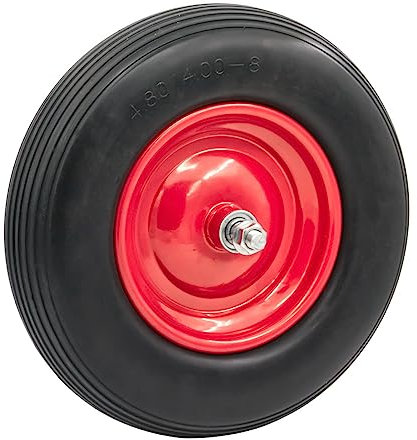 STI Ruota 4.8/4.00-8 Ø 390mm Gomma Piena Antiforatura per Carriola compreso asse 150mm x 20mm