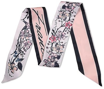 LumiSyne Skinny Seidenschal Damen Mädchen Schmale Lange Halstuch Blumen Baum Druck Buchstaben Muster Retro Künstlerisch Stil Satin Ribbon Seidentüch Krawatte Kopfschmuck Haarschal Handtasche Griffband