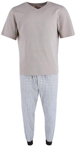 Ten West Apparel Herren V-Ausschnitt Top mit Plaid Jogger Lounge Set, weiß, XL
