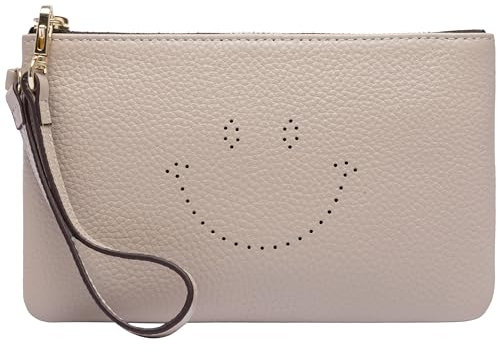DORIS&JACKY Kleine Leder Wristlet Clutch Geldbörse Für Frauen Nette Lächeln Telefon Tasche Tasche, 3-light grey, Small