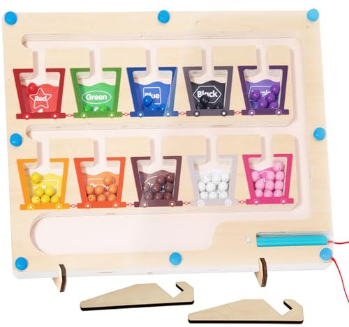 TEUVO Magnetspiel Labyrinth für Kinder, Holz Farben Lernen Sortierspiel Montessori Spielzeug ab 2 3 4 5 6 7 Jahre, Magnet Maze Holzspielzeug Magnete Kinder Motorikspielzeug Geschenk Mädchen Junge