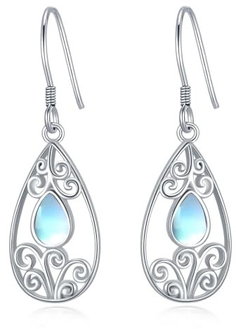 Mondstein Ohrringe Tropfen Boho Ohrhänger Silber 925 Filigrane Ohrring Mondscheinstein Schmuck