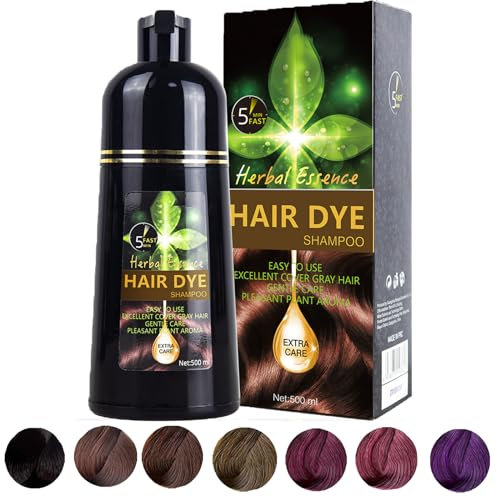 Hair Dye Shampoo 3 en 1, Champú Tinte Capilar Negro, El Champú Instantáneo Para El Cabello Negro Contenía Hierbas Naturales, 500 Ml (Black)