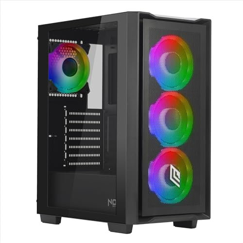 Noua Smash S102 Nero Case PC Gaming ARGB Mid-Tower ATX, 4 Ventole LED RGB Sincronizzabile 120 mm, Pannello Frontale Mesh e Pannello Laterale in Vetro temperato