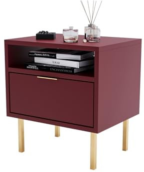 CraftPAK Nachttisch Edel mit Einer Schublade, Nachtschrank passt zum jedem Schlafzimmer oder Wohnzimmer, Nachttisch Farbe Bordeaux