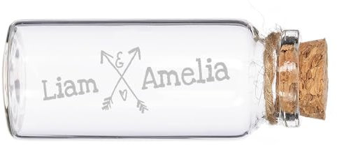 Wanapix | Detalle para Invitados de Boda | Botella Deseos Personalizada | Mini Botella para Mensaje | Cristal Grabado | Marcasitios, Regalo Original | 3ø x 7,2 cm| Love Arrow