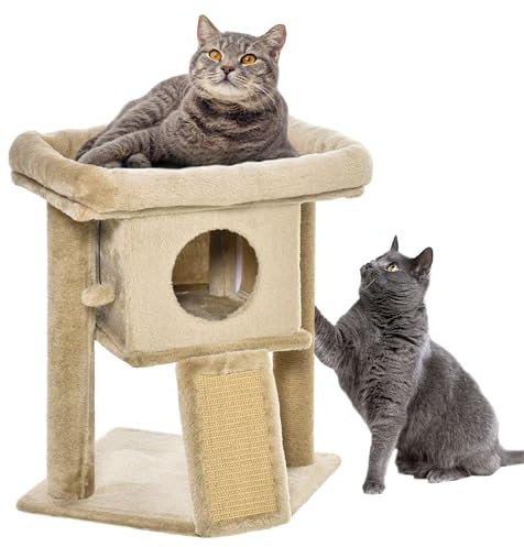 PawHut Kratzbaum 57 cm Kleiner Katzenbaum mit Katzenhöhle, Liegeplattform, Katzenkratzbaum mit Kratzbrett, Spielball, Katzenmöbel für Katzen bis 5 kg, Kaffee