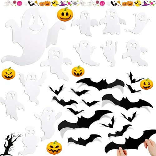 24 Stück 3D Geister Fledermaus Wandaufkleber Deko Wasserdichtes PVC für Halloween Party Dekoration, für Zuhause,Party, Raumdekoration