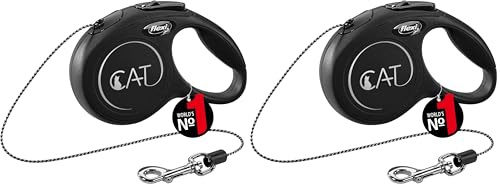 Flexi Classic Cord Cat Lead Black Extra Small 3m Retractable Cat Leash/Lead for cats up to 8kgs/18lbs (Pack of 2)