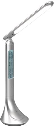 Reality Leuchten LED Schreibtischleuchte Patty R52311187, Kunststoff Titanfarbig, inkl. 4 Watt LED, Akku, USB-C, Wecker, Datums und Temperaturanzeige