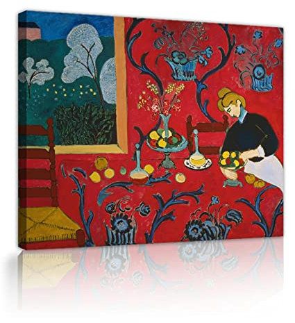 CHERHERART Rotes Zimmer Wandkunst Matisse Leinwand Retro Kunstwerk Poster für Raum ästhetisch Wohnzimmer Schlafzimmer Wanddekoration fertig zum Aufhängen 60x80cm Innenrahmen