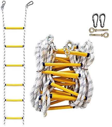 WJFLUCK 3 m, 5 m, 8 m, 10 m, 15 m, 20 m, Strickleiter, Notfallleitern, Not-Feuerleiter für Kinder und Erwachsene mit Haken, Flucht aus Fenster und Balkon für schnelle Bereitstellung in Fi/10 m