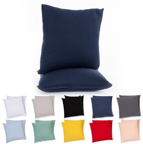 Lotusein Kissenbezug 60x60 cm (2er Set) - Dunkelblau - 100% Jersey Baumwolle 175 g/qm Kissenbezüge - Kissenhülle für Kissen mit Reißverschluss - Oeko-Tex Zertifiziert