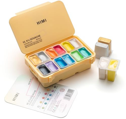 HIMI Gouache Paints Set 12 Colors 12ml Metallic Gouache Paint Jelly Cup Design, Non Toxic Paint for Canvas and Papper, Art Supplies for Professionals and Beginner
