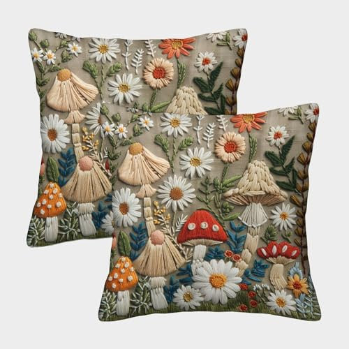 UFAZEHDNS Funda de Almohada Decorativa Cuadrada Bordado 3D Juego de 2 Funda de Cojín 45x45cm Style-1 para Sofá, Coche, Cama, Sillas, Dormitorio, Salón