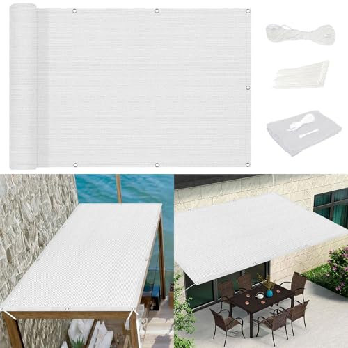 Toile Ombrage Rectangulaire 340 x 350 cm 95% UV Protection Brise Vue pour Balcon avec Oeillets Perméable Brise Vent pour Terrasse Jardin Balcon Camping, Blanc