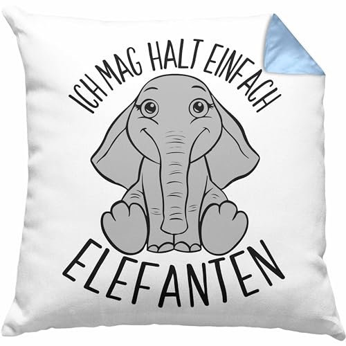 Trendation Elefant Kissen mit Füllung 40x40 Geschenk Für Elefanten-Liebhaber Geschenkidee Ich Mag Halt Einfach Elefanten (Blau)