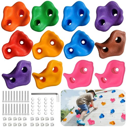 SilverChry 12 pcs Prise d'escalade pour Enfant, Prises Escalade Ensemble,Mur Escalade Enfant,Set de Poignées d'escalade Murale Matériel Fixation,Intérieur&Extérieur, Mur d'escalade pour Tour de Jeu