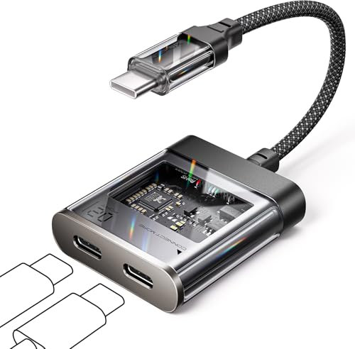 JSAUX Splitter USB C, 2 in 1 di tipo C, adattatore da tipo C a tipo C Hi-Res 32bit/384kHz Audio e USB C PD 60W Ricarica Rapida Dongle per iPhone 16 Pro Max, Galaxy S24 Ultra, iPad, Pixel