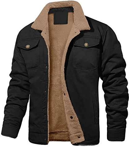 Men's Military Jacket Tactical Warm Fleece Winter Coat Windbreaker Thick Lapel Collar Combat Casual Cargo Jacket with Pockets