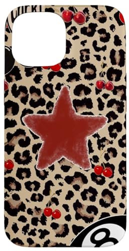 Star & Cherry 8 Ball Y2K On Cheetah Leopard Print Case for iPhone 15