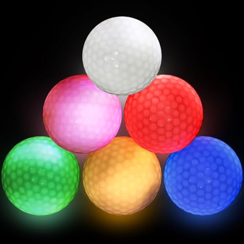 LED Golfbälle Leuchtende Golfbälle, 6 Stück Light Up Golfbälle Nacht Golfball LED Leuchtet Golf Übungsbälle Leuchtgolfbälle für Nachttraining&Langstreckenschüsse(Rot Gelb Grün Blau Weiß Pink)